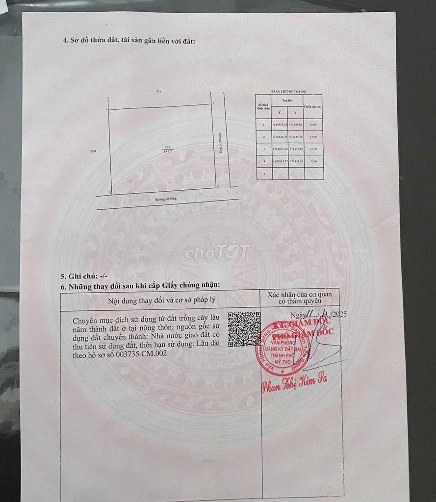 BÁN ĐẤT 2 MẶT LỘ NHỰA TÂN MỸ CHÁNH CŨ, MỸ THO
