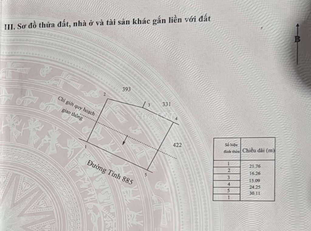 Đất mặt tiền quốc lộ 885