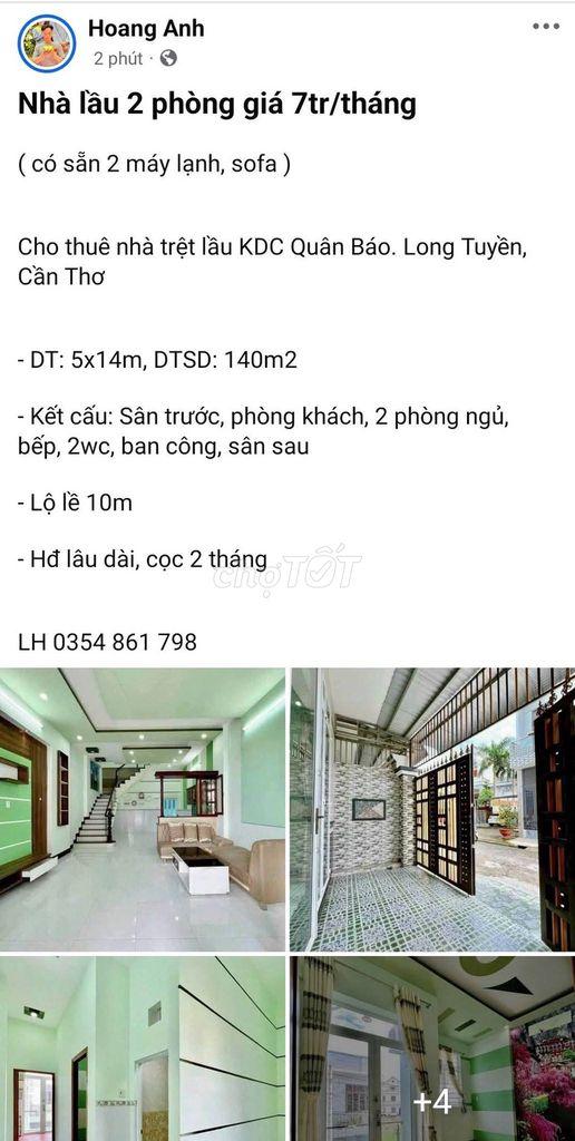 Nhà trọ 2 phòng 7tr/tháng tại Cần Thơ