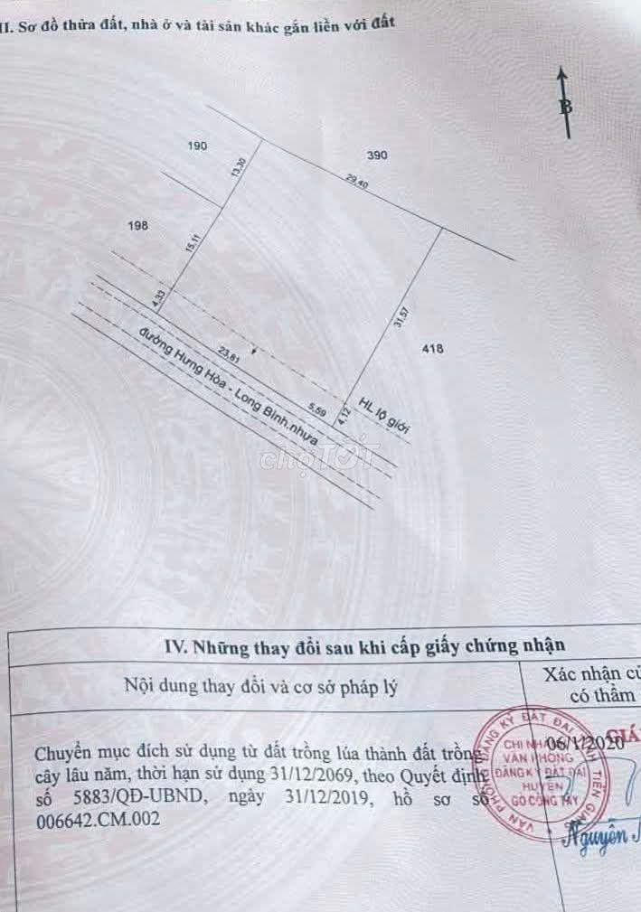 Bán đất trồng cây lâu năm, gần 1000m2, Gò Công Tây, Tiền Giang