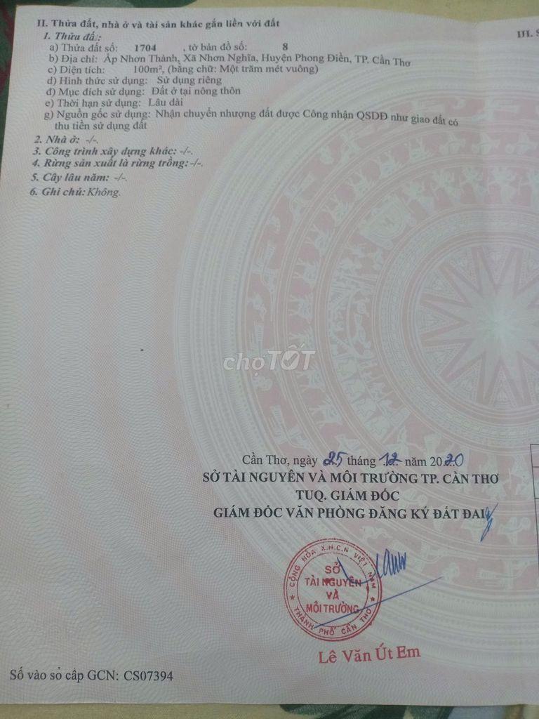 BÁN THU HỒI VỐN THỔ CƯ 5*20=100 PHONG ĐIỀN. 440 TRIỆU. 2 NỀN LIỀN KỀ